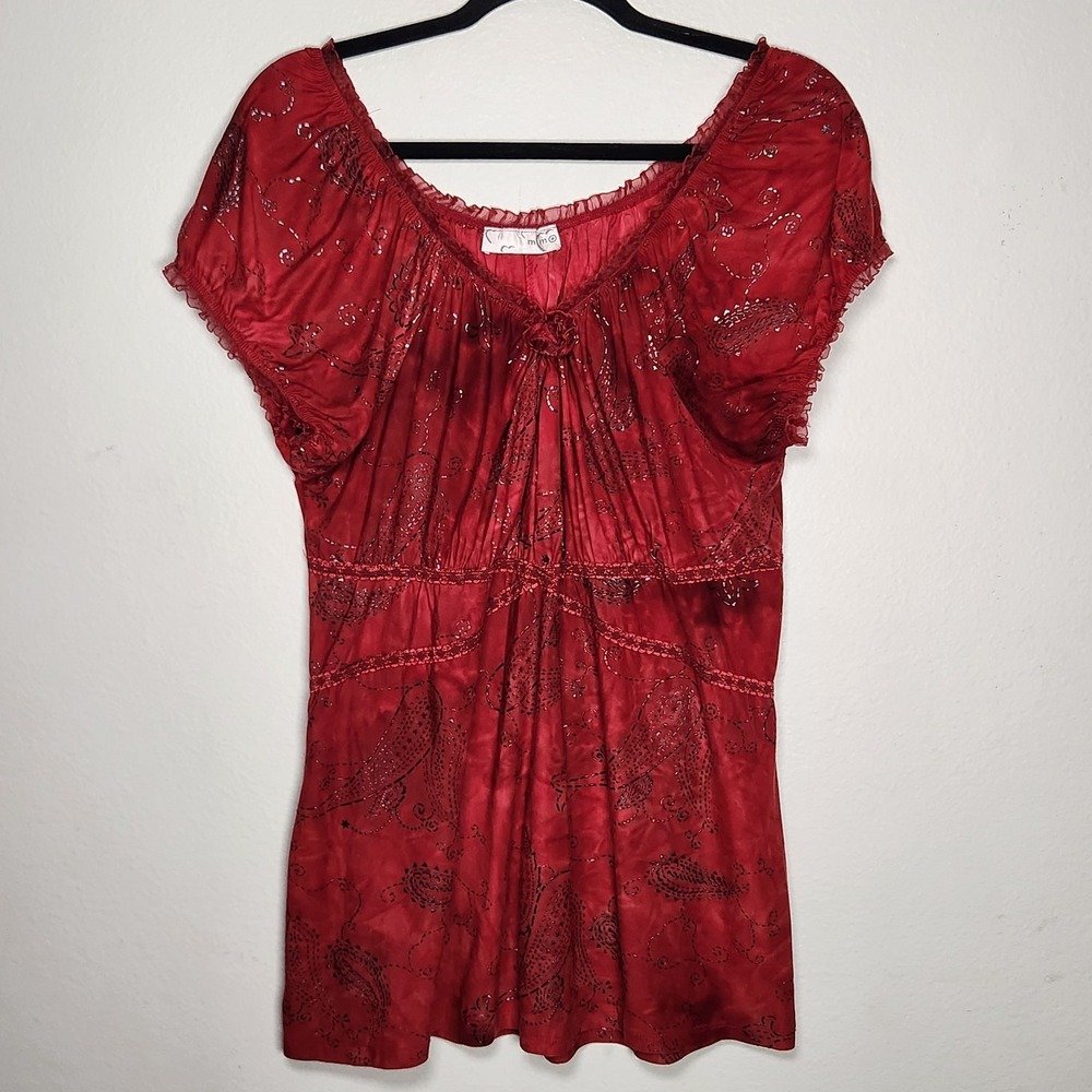 Y2k Womens Medium Red Babydoll Top Whimsigoth Dark Cottagecore Romantic Goth